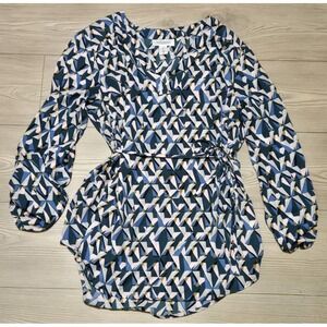 Motherhood Maternity Top Womens Size Medium Geometric Blouse Shirt Blue